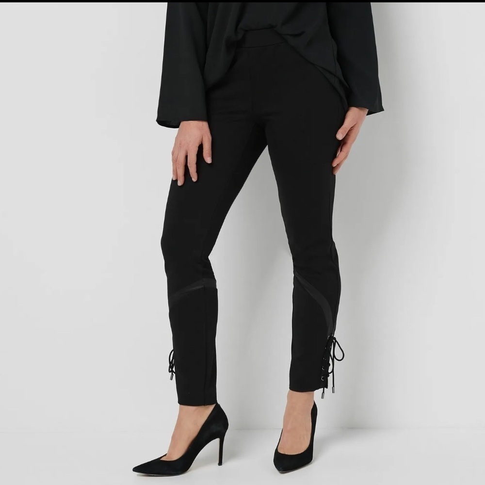 Haute Hippie Revolve Tribe Ponte Pant Satin Insert Lace Up Detail Black Size 4